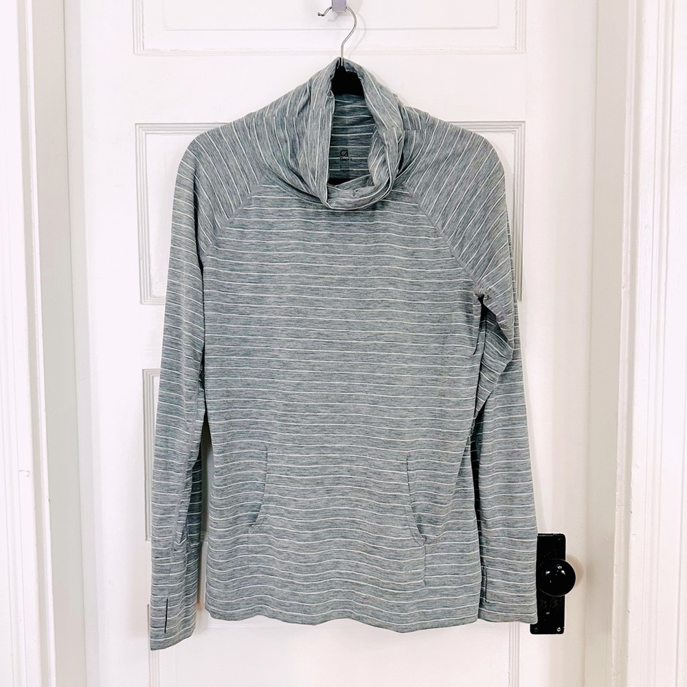 Gap Fit GFast Gray Stripe Cowl Neck Pullover Activewear Top, Size Large